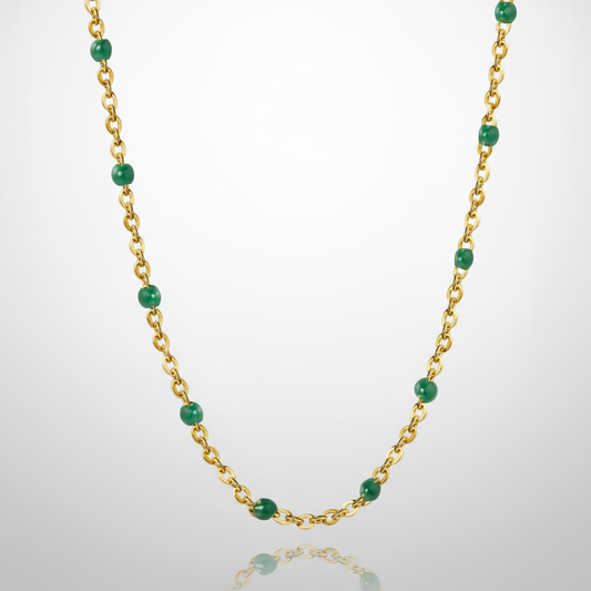 Green Bead Station Chain Necklace | Tarnish-Free 18K Gold Plated Layering