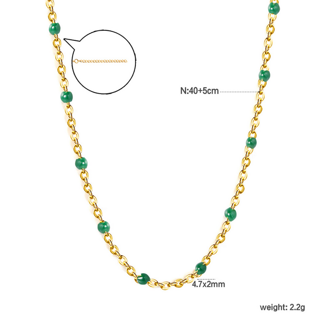Green Bead Station Chain Necklace | Tarnish-Free 18K Gold Plated Layering - Fynzi