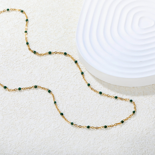 Green Bead Station Chain Necklace | Tarnish-Free 18K Gold Plated Layering
