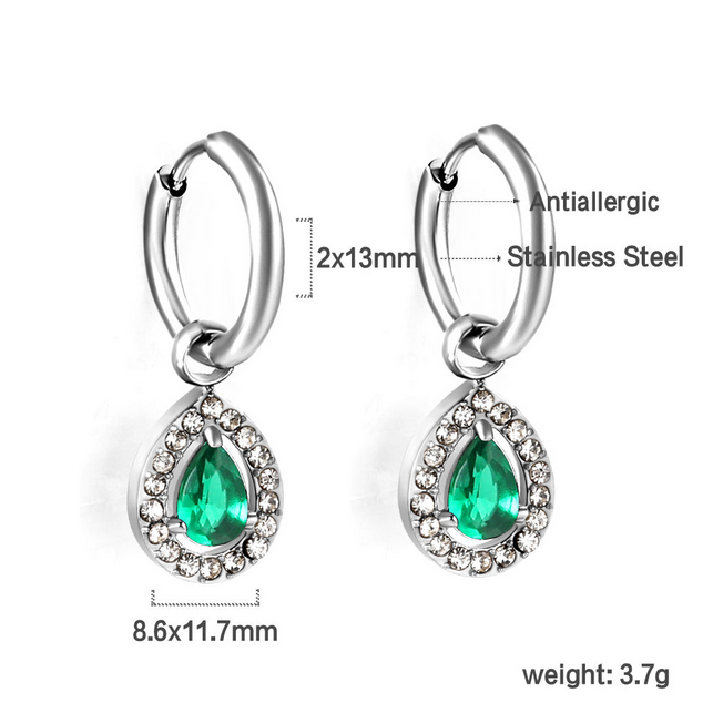 2x13mm Teardrop CZ Halo Dangle Huggies | Tarnish-Free 18K Gold Plated Hoop Earrings