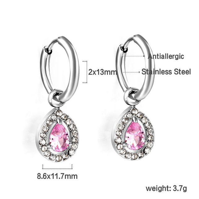 2x13mm Teardrop CZ Halo Dangle Huggies | Tarnish-Free 18K Gold Plated Hoop Earrings