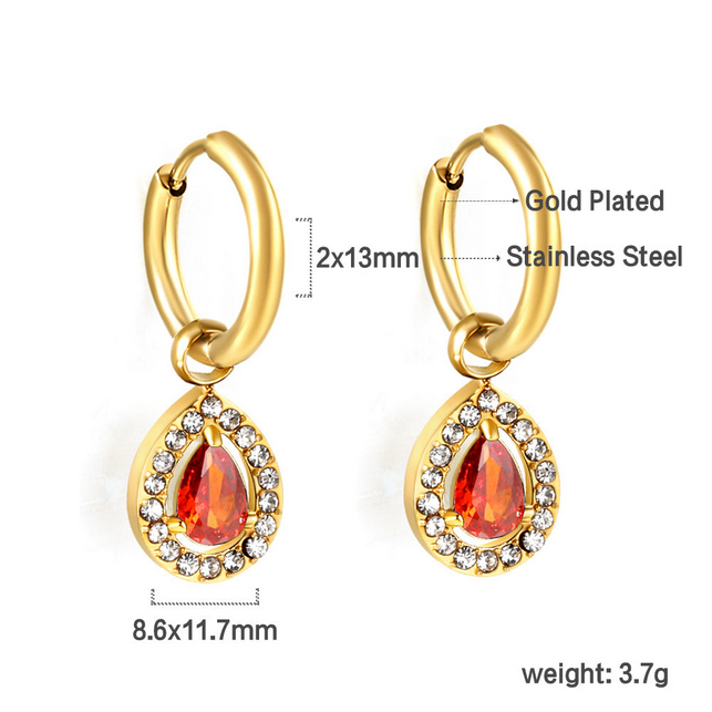 2x13mm Teardrop CZ Halo Dangle Huggies | Tarnish-Free 18K Gold Plated Hoop Earrings