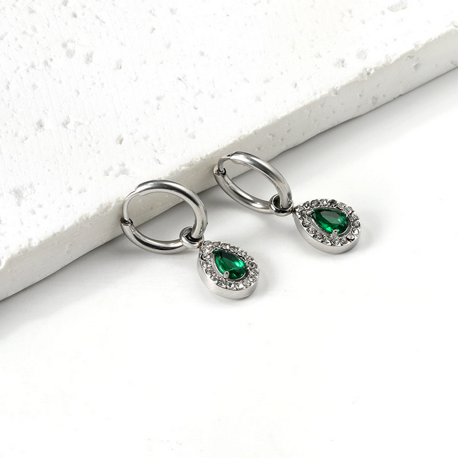 2x13mm Teardrop CZ Halo Dangle Huggies | Tarnish-Free 18K Gold Plated Hoop Earrings