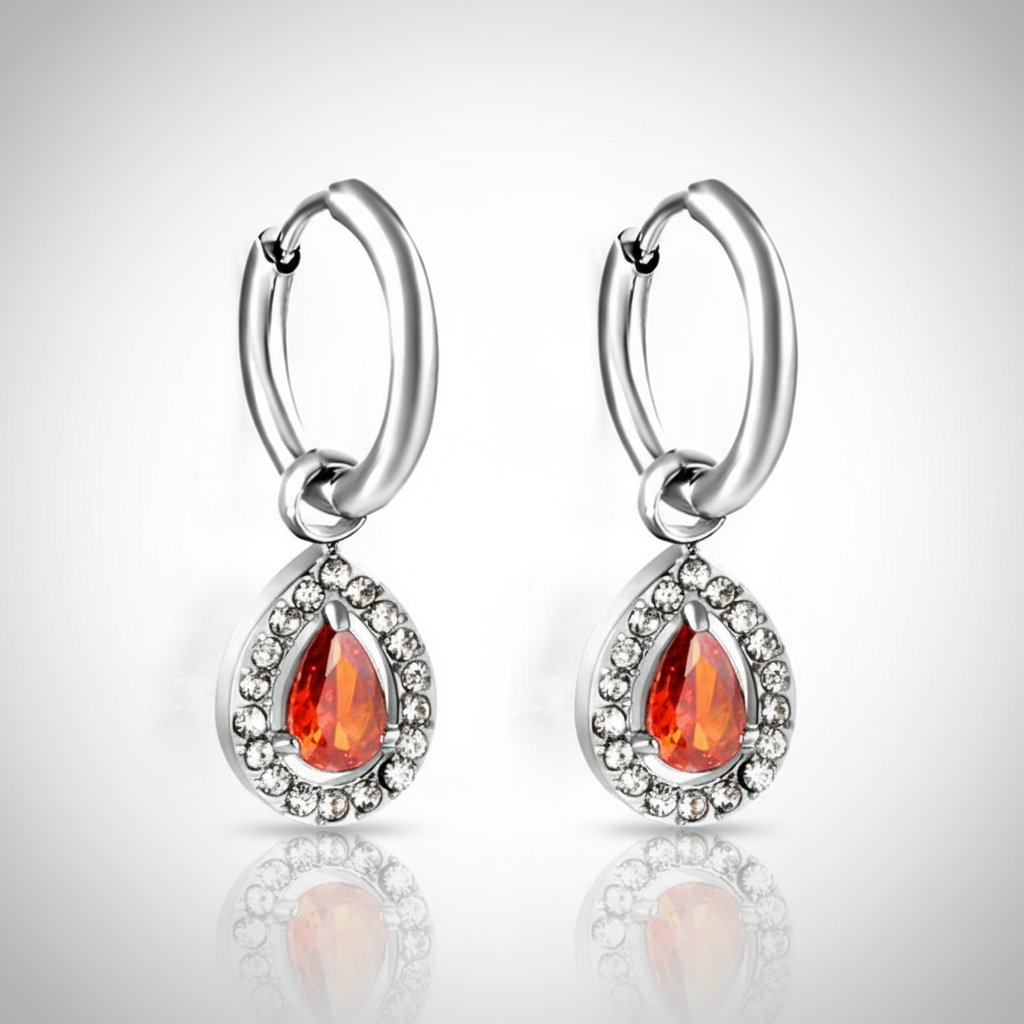 2x13mm Teardrop CZ Halo Dangle Huggies | Tarnish-Free 18K Gold Plated Hoop Earrings