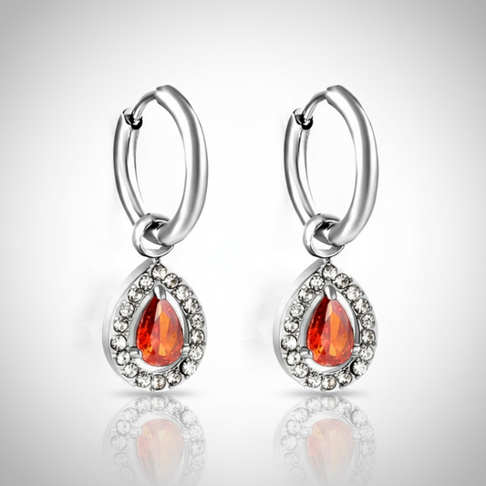 2x13mm Teardrop CZ Halo Dangle Huggies | Tarnish-Free 18K Gold Plated Hoop Earrings