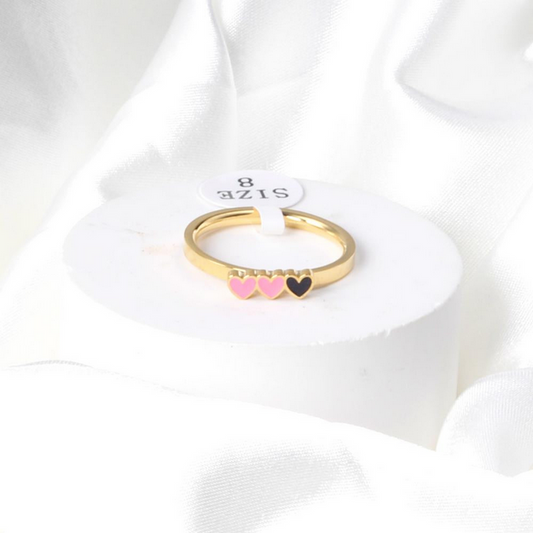 Gold Plated Stainless Steel Triple Heart Ring | Cute & Dainty Love Jewelry