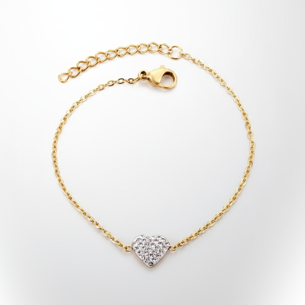 Dainty Pave Heart Shape Chain Bracelet | Two-Tone Gold Tarnish-Free Stainless Steel