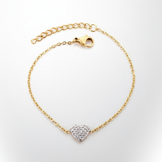 Dainty Pave Heart Shape Chain Bracelet | Two-Tone Gold Tarnish-Free Stainless Steel