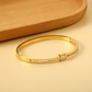 Mother of Pearl CZ Inlay Bangle | Tarnish-Free 18K Gold Hinged Bracelet