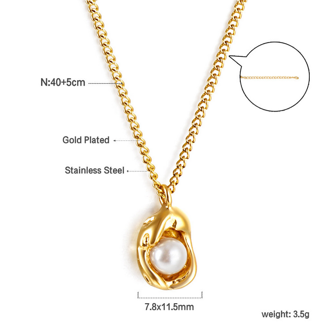 Sculptural Pearl Pendant Necklace | Tarnish-Free 18K Gold Liquid Metal
