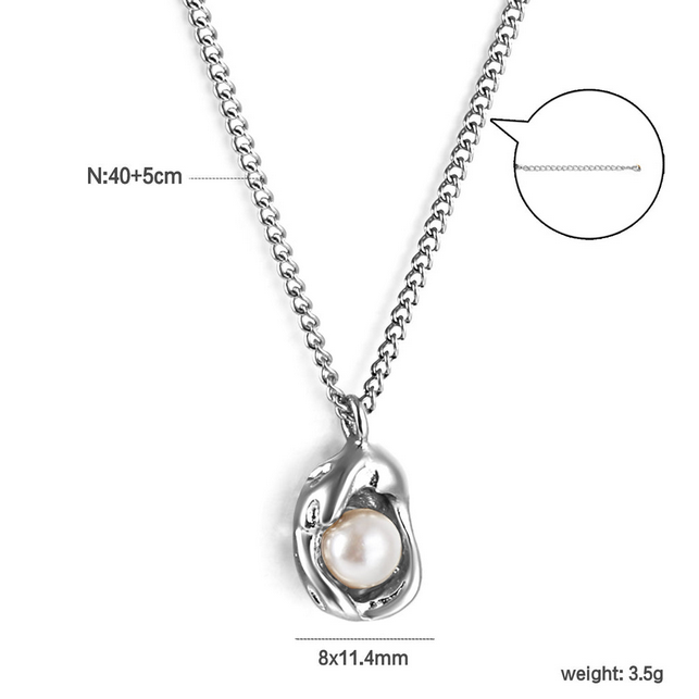 Sculptural Pearl Pendant Necklace | Tarnish-Free 18K Gold Liquid Metal