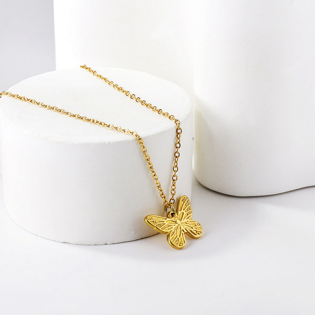 Dainty Butterfly Pendant Necklace | Tarnish-Free 18K Gold Charm Chain