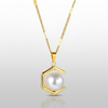 Geometric Hexagon Pearl Pendant Necklace | Tarnish-Free 18K Gold Finish - Fynzi