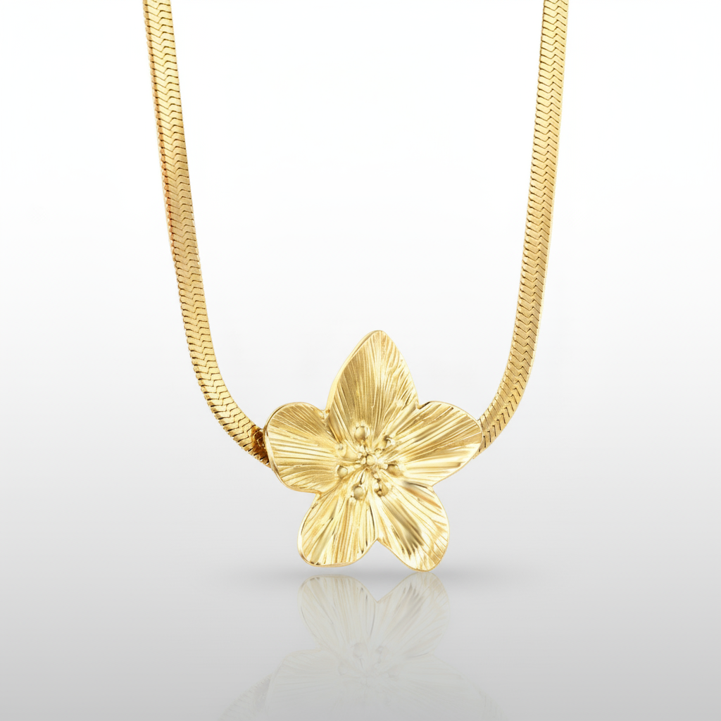Statement Flower Pendant Necklace | Gold Snake Chain Tarnish-Free 18K - Fynzi