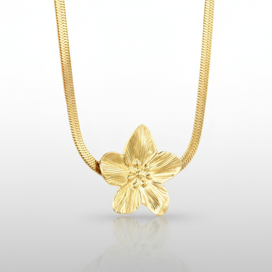 Statement Flower Pendant Necklace | Gold Snake Chain Tarnish-Free 18K