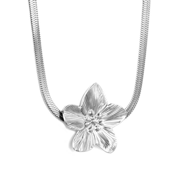 Statement Flower Pendant Necklace | Gold Snake Chain Tarnish-Free 18K - Fynzi