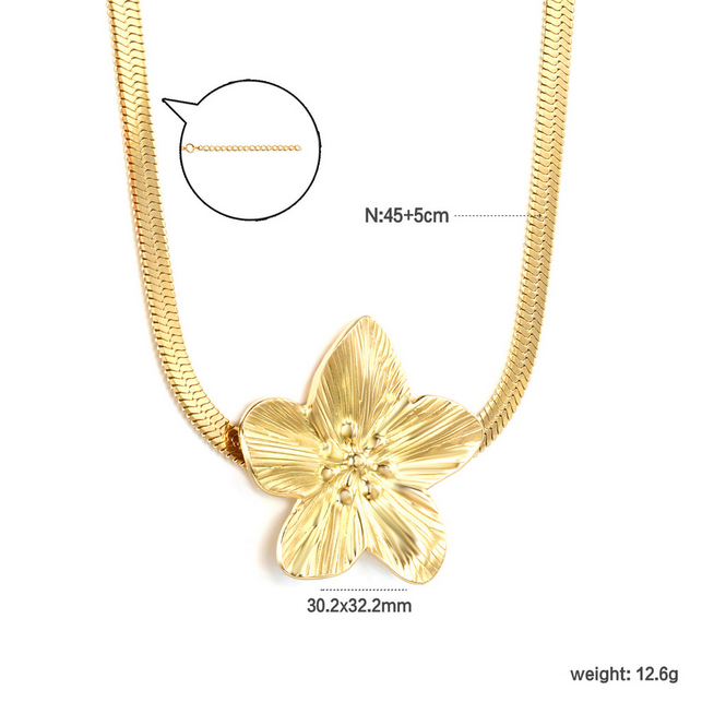 Statement Flower Pendant Necklace | Gold Snake Chain Tarnish-Free 18K - Fynzi