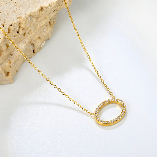 Oval Pavé CZ Pendant Necklace | Tarnish-Free Gold Layering Chain
