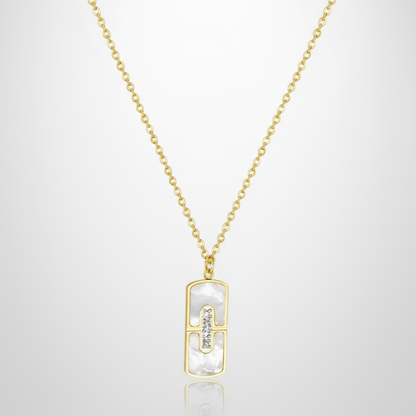 Mother of Pearl Bar Pendant Necklace | Tarnish-Free Gold CZ Inlay