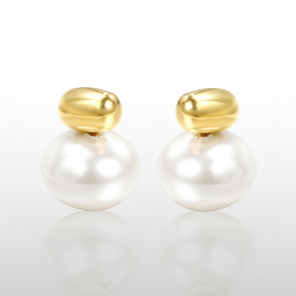 Sculptural Nugget Statement Pearl Drop Earrings | 18K Tarnish-Free Gold