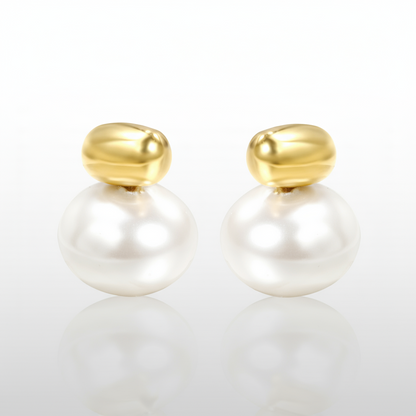 Sculptural Nugget Statement Pearl Drop Earrings | 18K Tarnish-Free Gold