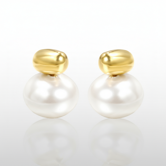 Sculptural Nugget Statement Pearl Drop Earrings | 18K Tarnish-Free Gold