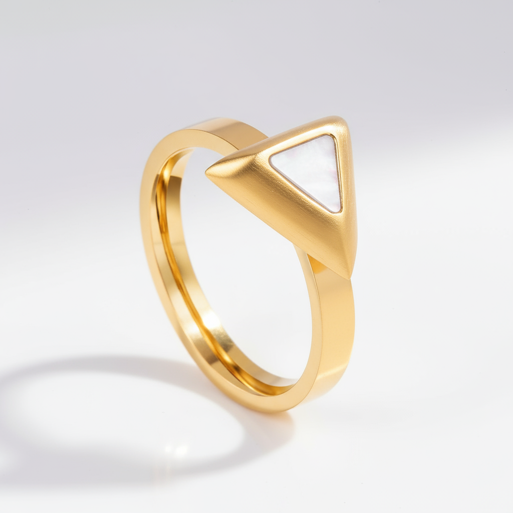 Stainless Steel Triangle Shell Ring in Gold | Women's Geometric Statement Jewelry