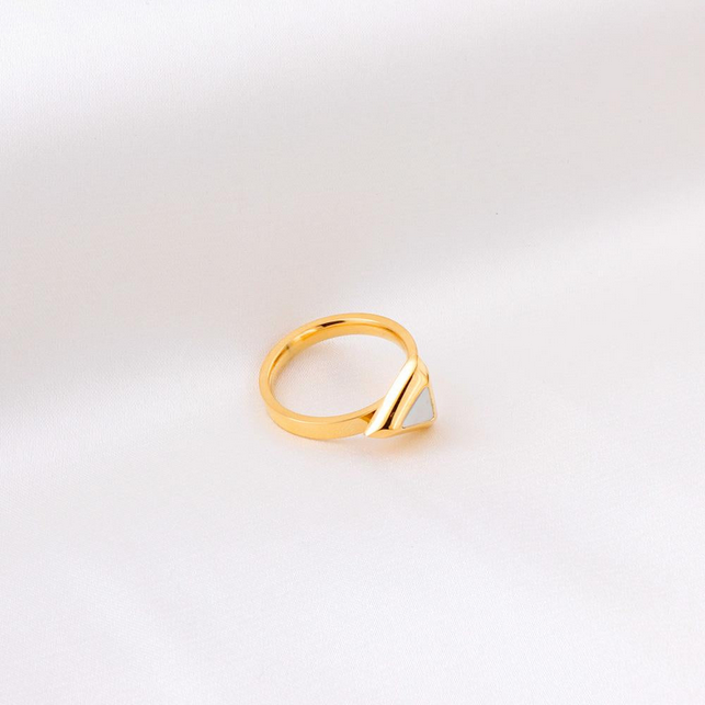 Stainless Steel Triangle Shell Ring in Gold | Women's Geometric Statement Jewelry