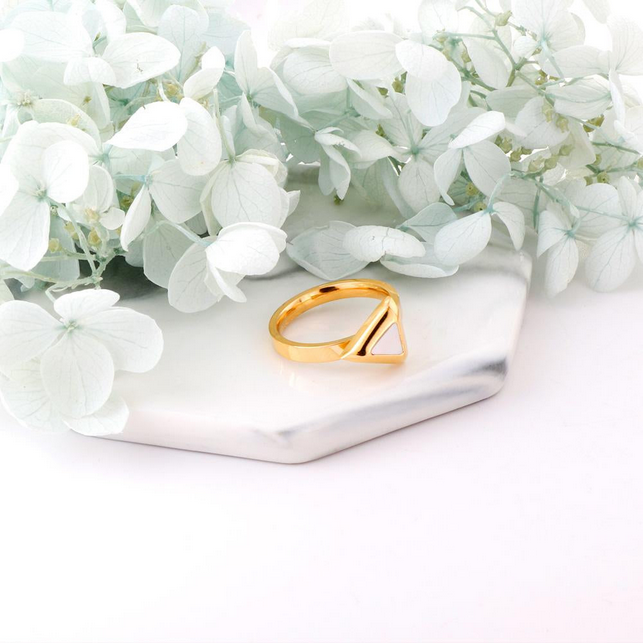 Stainless Steel Triangle Shell Ring in Gold | Women's Geometric Statement Jewelry
