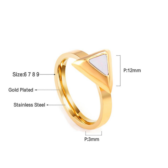 Stainless Steel Triangle Shell Ring in Gold | Women's Geometric Statement Jewelry
