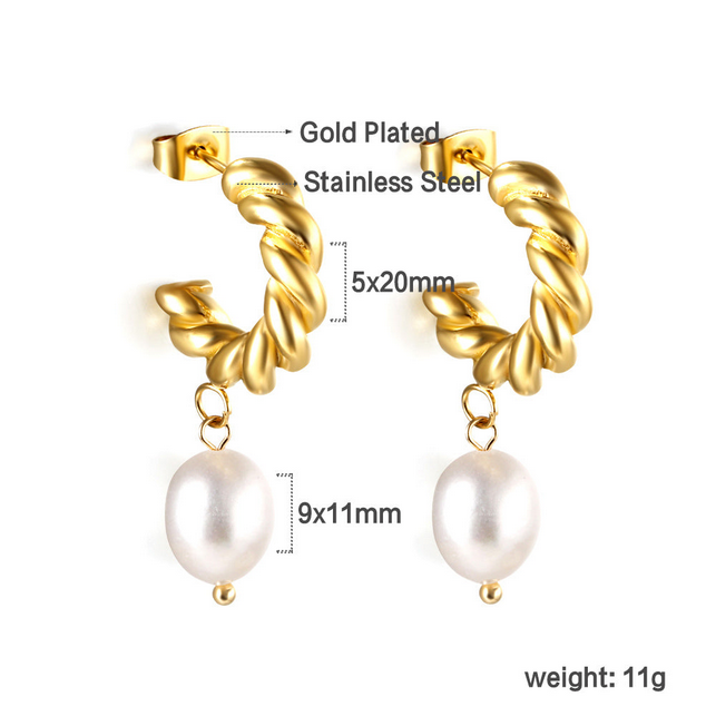 Twisted Hoop Pearl Drop Earrings | 18K Gold Plated Tarnish-Free Dangles